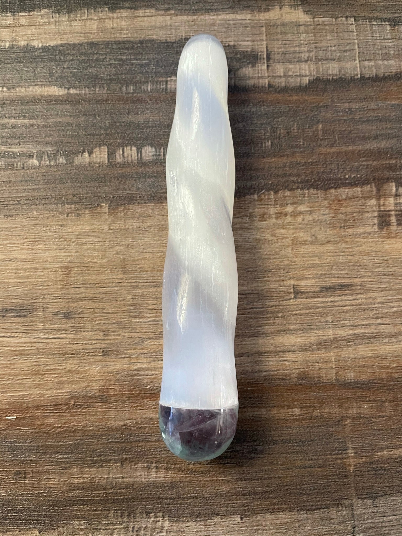 Selenite Wand Twist with Fluorite